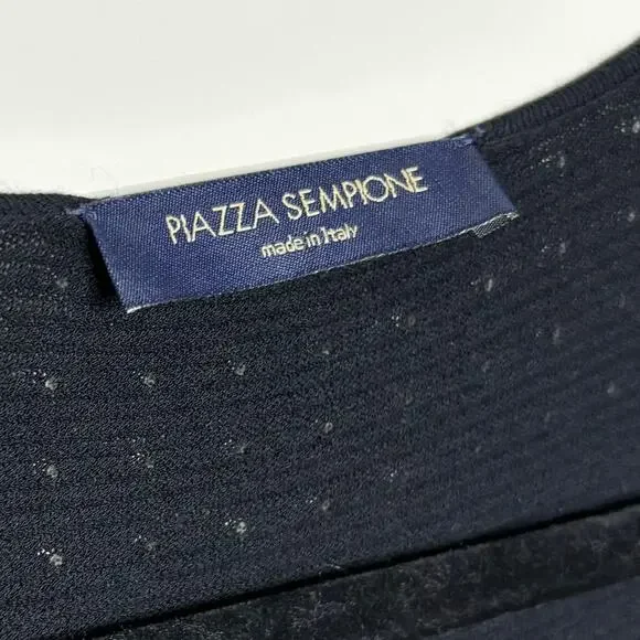 Piazza Sempione Black Short Sleeve Perforated Pleated Flare A Line Dress 42 US 6 - Picture 4 of 11